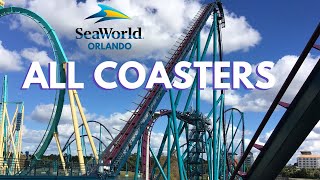 All Coasters at SeaWorld Orlando  On Ride POVs  Front Seat Media [upl. by Aenahs564]