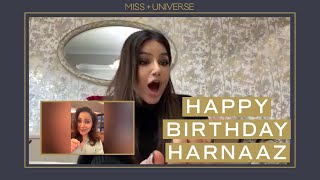 Harnaaz Sandhu REACTS to Birthday Surprise  Miss Universe [upl. by Gile771]