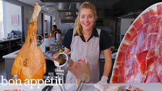 Pro Chef Learns How to Carve a 1500 Leg of Ham  Bon Appétit [upl. by Cyrillus]