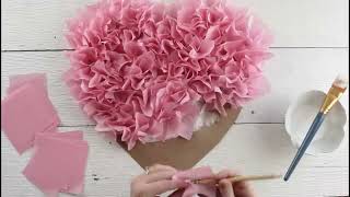 Tissue Paper Puffy Heart Valentines Window Decoration  Easy Craft Project [upl. by Erdried]