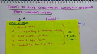 Tricks to solve coordination compounds Questions From Werners Theory [upl. by Rubina]