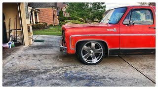 1976 C10 CHEVY BUILD UPDATE 46 DROP KIT COMPLETED NEW RIMS INSTALLED [upl. by Ermentrude36]