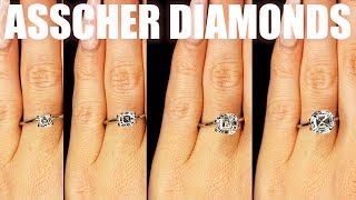 Asscher Cut Diamond Size Comparison on Hand Finger Engagement Ring Shape 75 Carat 2 ct 1 3 4 1 5 [upl. by Osher]