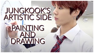 Jungkooks artistic side  painting and drawing [upl. by Yrrag]