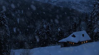 Relaxing Snow Falling and Wind Blowing Sounds in a Winter Landscape with an Old Cozy Mountain Cabin [upl. by Aneetsirk]