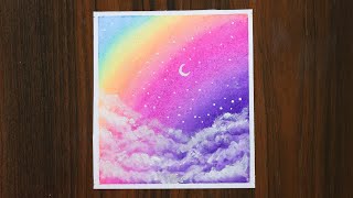 Dreamy Day 🌈Rainbow Sky amp Clouds  Step by step Oil pastel Painting 144 [upl. by Einwahs]