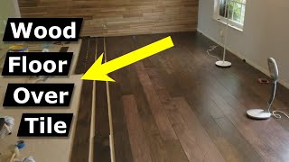 Install Hardwood Flooring Over Tile Floor Double Glue Down Method [upl. by Elkraps65]