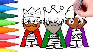 Cómo dibujar a los 3 REYES MAGOS 👑🌈 Colorear Navidad para niños [upl. by Ynohtnaleahcim]