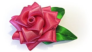 Como hacer una Rosa de cinta Ribbon rose [upl. by Nylirej]