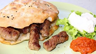 Bosanski ćevapi u domaćim lepinjama sa kajmakom WRITTEN RECIPE IN ENGLISH  INFOBOX [upl. by Coltin]