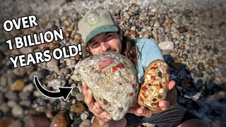 A Rock Pickers Paradise  We Found TONS of Pudding Stones amp Petoskey Stones on a Lake Huron Beach [upl. by Nehtanoj]