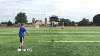 8th grade Daniel Mueller Pennsylvania kickerpunter 45 yard FG touchbacks in game [upl. by Enelaj]