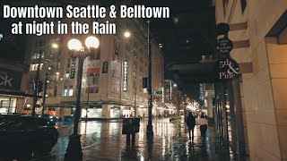 Seattle Rain at Night Downtown Walk Binaural Audio 4k [upl. by Trotter]