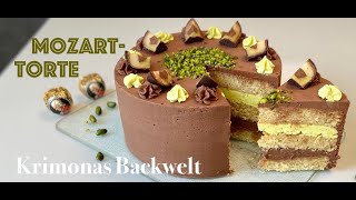 Mozarttorte mit Marzipan Nougat und Pistazien Creme 🍰  Mozart cake receipe  Krimonas Backwelt [upl. by Hayidan]