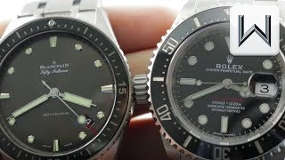 Rolex SeaDweller vs Blancpain Fifty Fathoms Bathyscaphe 126600 5000111070B [upl. by Asante]