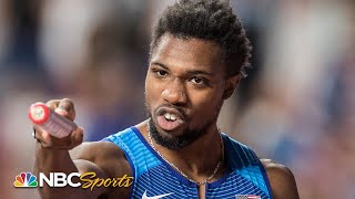 Noah Lyles golden anchor leg gives USA 4x100 relay world title  NBC Sports [upl. by Kriss]