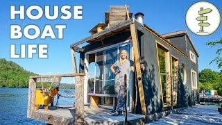 Living on a 4 Season Houseboat  Beautiful Floating Tiny House [upl. by Joshi]