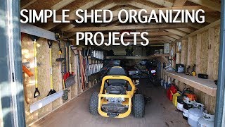 SIMPLE SHED ORGANIZING PROJECTS  Shelves Loft Rafters Racks [upl. by Tillinger288]