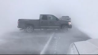 SCARY whiteout conditions on highway in Manitoba [upl. by Ahsertal]