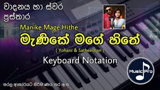 Manike Mage Hithe Notation මැණිකේ මගේ හිතේ  Yohani ft Satheeshan  Keyboard Notation with Lyrics [upl. by Swor]