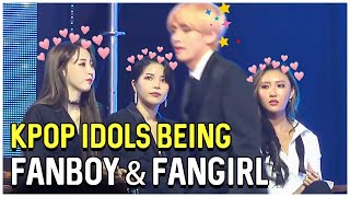 Kpop Idols Fanboying And Fangirling Over BTS [upl. by Nylrebmik]