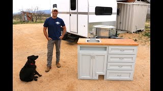 How to Build a DIY Travel Trailer Kitchen Cabinets Sink Stove Part 9 [upl. by Kcirdek]