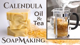 Calendula Soap using Infused Oil amp Tea  Cold Process Soapmaking [upl. by Veronika]