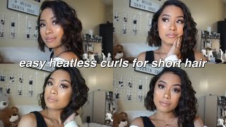 OVERNIGHT HEATLESS CURLS FOR SHORT HAIR  Megan Santa Cruz [upl. by Ut]