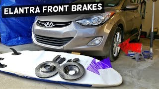 HOW TO REPLACE FRONT BRAKE PADS AND DISC ROTORS ON HYUNDAI ELANTRA [upl. by Alaecim]