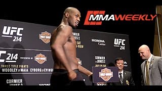 UFC 214 Official WeighIns Jon Jones Pulls Shorts Down [upl. by Nos]