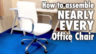 How to assemble nearly every OFFICE CHAIR  White bonded leather Costco furniture [upl. by Artiek]