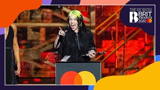 Billie Eilish wins International Female Solo Artist  The BRIT Awards 2020 [upl. by Seluj124]