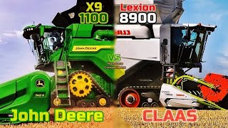 John Deere X9 1100 VS Claas Lexion 8900  SizePowerCapac Comparison Largest JD vs Largest Claas [upl. by Wendalyn]