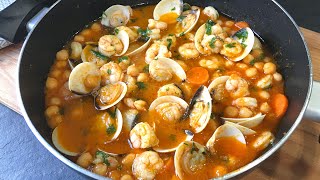 Garbanzos con gambas y almejas ¡En 20 minutos comida lista [upl. by Graff]