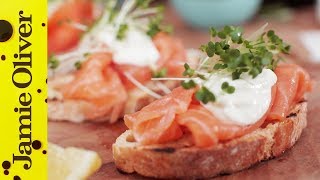 Smoked Salmon amp Horseradish Canapes  Jamie Oliver [upl. by Kir]