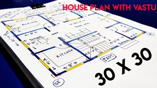 900 sqft house plan with vastu II 30 X 30 GAHR KA NAKSHA II 30 X 30 HOUSE DESIGN [upl. by Adella]