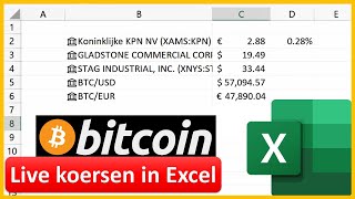 Live Aandelenkoersen en Crypto in Excel Stock Functie [upl. by Rojam]