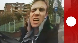 Epic road rage Pedestrian pushes cyclist to the ground London [upl. by Enoob]