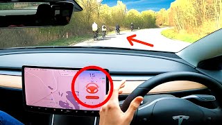 Tesla Autopilot VS 4 Cyclists UK Roads Tesla Autopilot Test [upl. by Nylear]