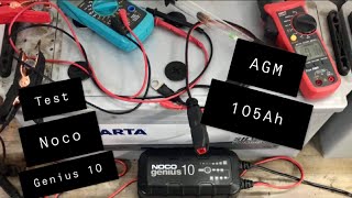 Ładowanie akumulatora AGM 105Ah test ładowarki Noco Genius 10A Jak ładować akumulator AGM [upl. by Sadira]