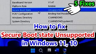 How to fix Secure Boot state Unsupported Windows 11 10 [upl. by Mavis]