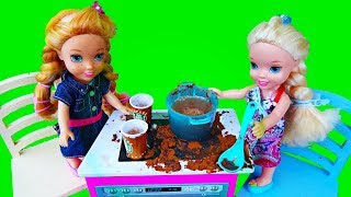 Elsa and Anna toddlers cooking and playing restaurants [upl. by Haliak]