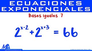 Ecuaciones Exponenciales con bases iguales  Ejemplo 7 [upl. by Fianna783]