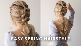 EASY BRAIDED PONYTAIL HAIRSTYLE SPRING 🌷 Wedding Bridal Long Hair [upl. by Viquelia]