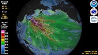 Tsunami Animation Tohoku Japan 2011 rotating globe [upl. by Antonie]