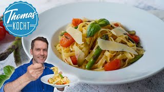 Schnelle Pasta mit grünem Spargel  super einfach und lecker [upl. by Pietra13]