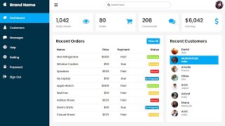 Responsive Admin Dashboard using Html CSS amp Javascript  CSS Admin Template [upl. by Jed]