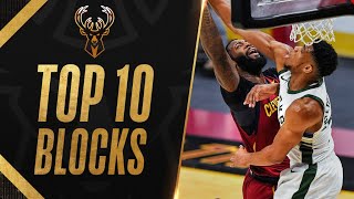 Top 10 Giannis Antetokounmpo Playoff Career BLOCKS 💥 [upl. by Aldarcie]