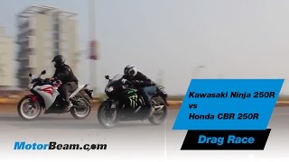 Kawasaki Ninja 250R vs Honda CBR250R  Drag Race  MotorBeam [upl. by Lawrence]