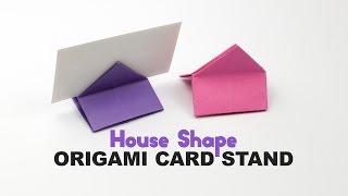 Origami Square  House Shaped Card Stand Tutorial  DIY  Paper Kawaii [upl. by Garnett]